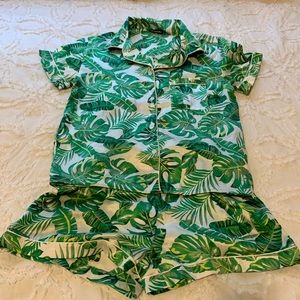 Pretty Little Thing Satin Pajama Set - Green Leaf
